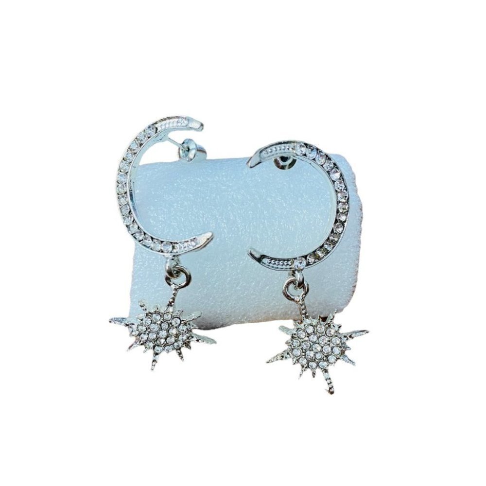 NEW Crescent Moon Star Rhinestone Embellished Earrings